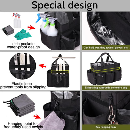 Large Cleaning Caddy Bag Built-in hard plastic sheet Aluminum foil lining | Waterproof nylon, aluminum foil lining, detachable dividers, dual straps for housekeepers