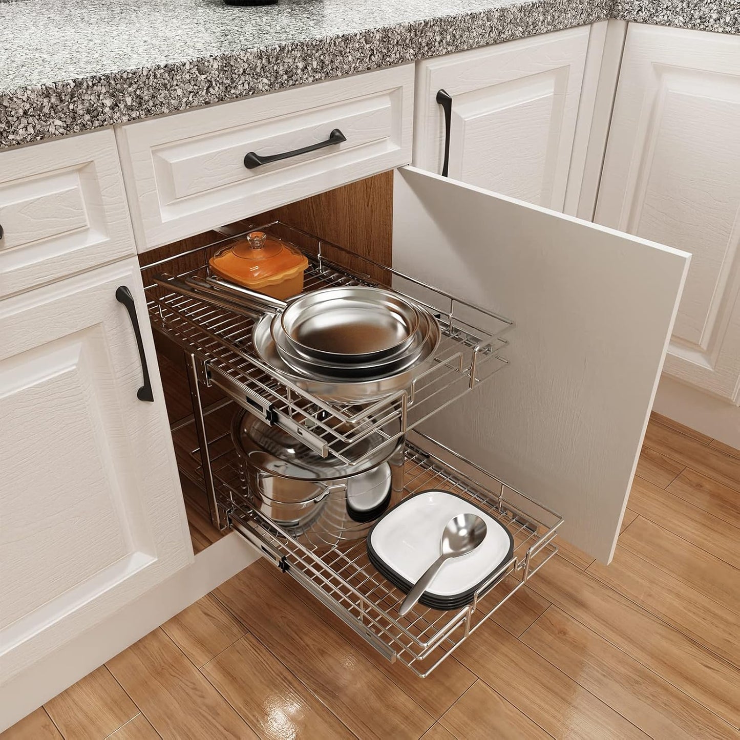 ROOMTEC Pull Out Cabinet Organizer, Pull Out Shelves 5½" W x 21½" D, Heavy Duty Cabinet Drawers Slide Out Kitchen Organizers Storage Shelf