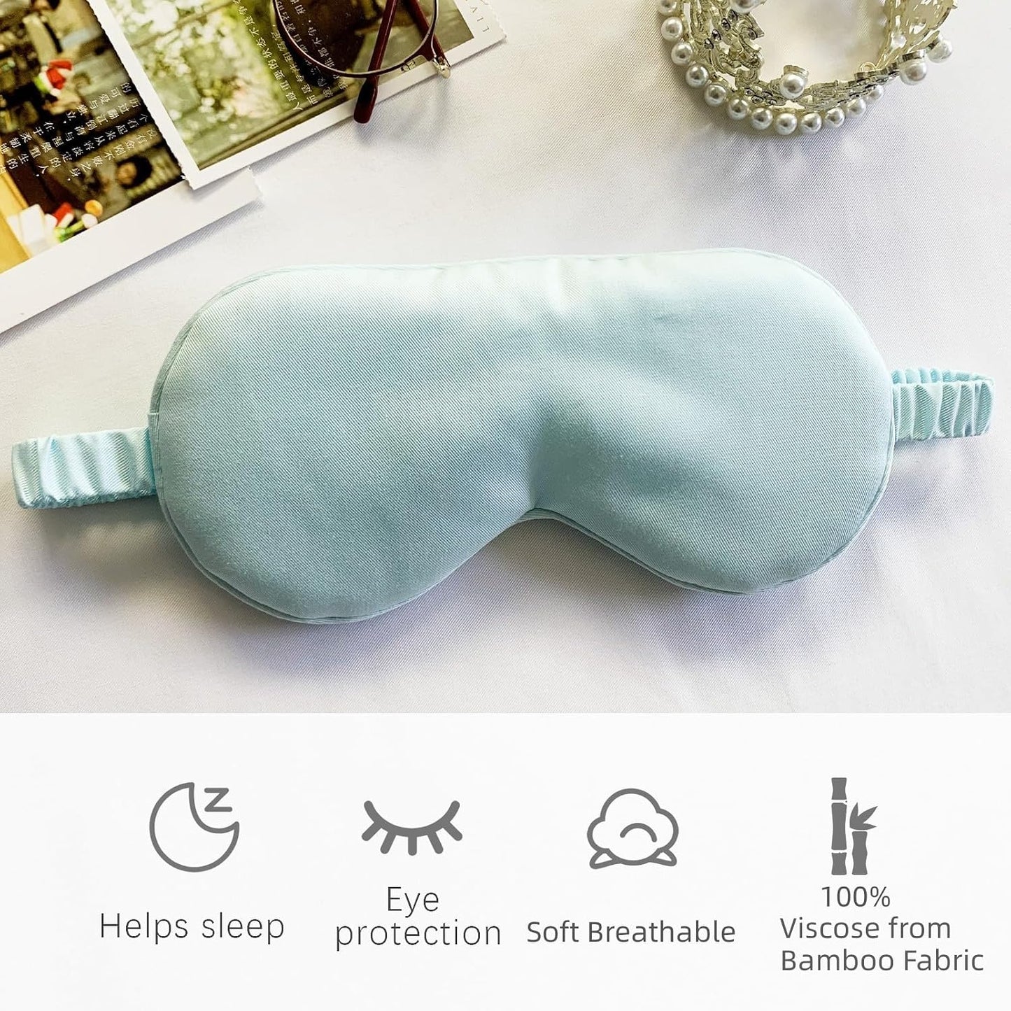 HBHLFZ Sleep Mask 2 Pack - Bamboo Viscose Fiber Sleeping Eye Mask - with Elastic Band/Headband - Comfort Sleeping Shade - for Nighttime Sleeping, Traveling & Napping（Pink，Green）