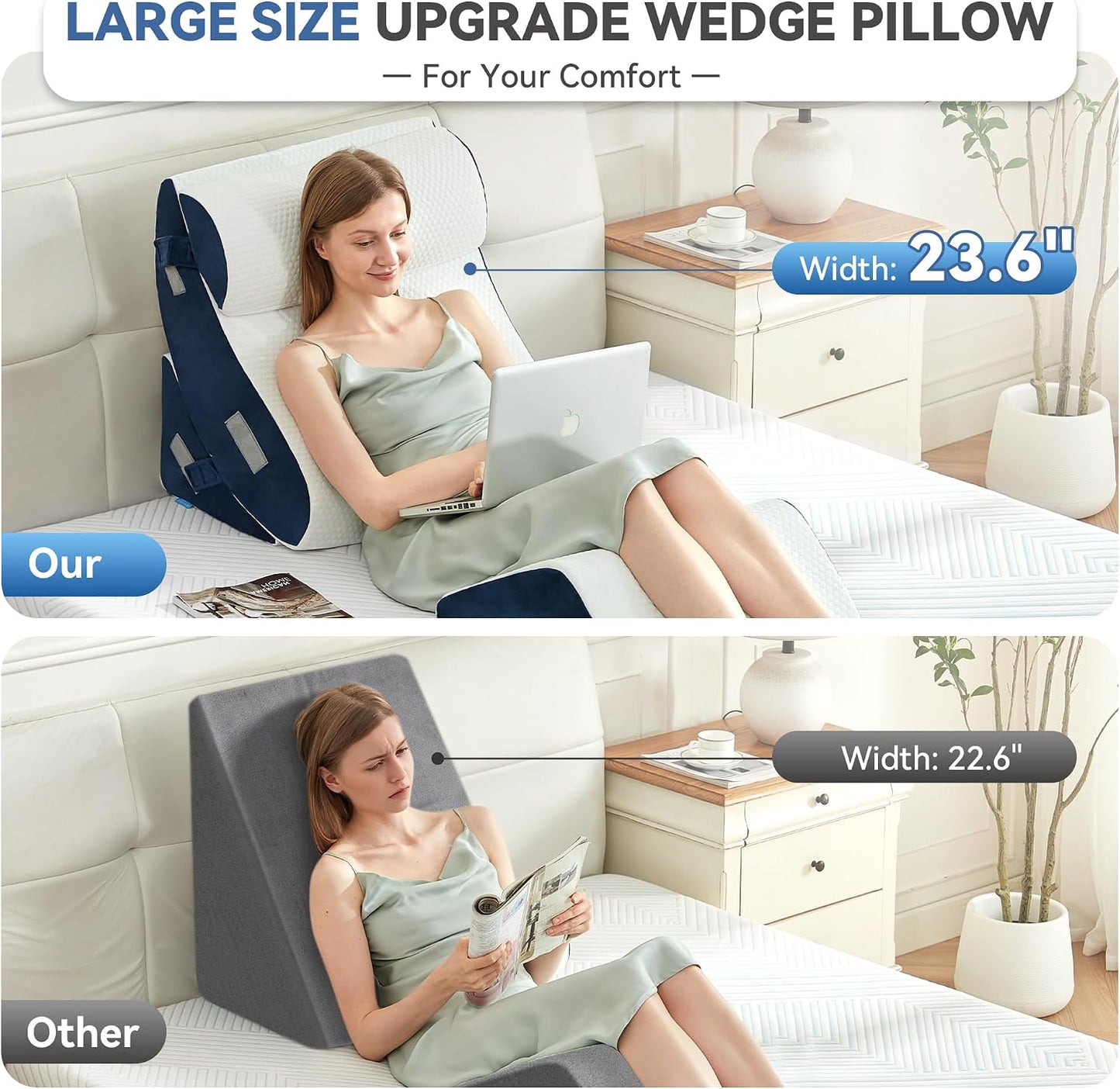 4PCS Bed Wedge Pillow Post Surgery, Orthopedic Sleeping Wedge Pillow Set for Back, Neck and Leg Pain Relief, Acid Reflux, GERD, Memory Foam Support Pillows for After Surgery, Grey