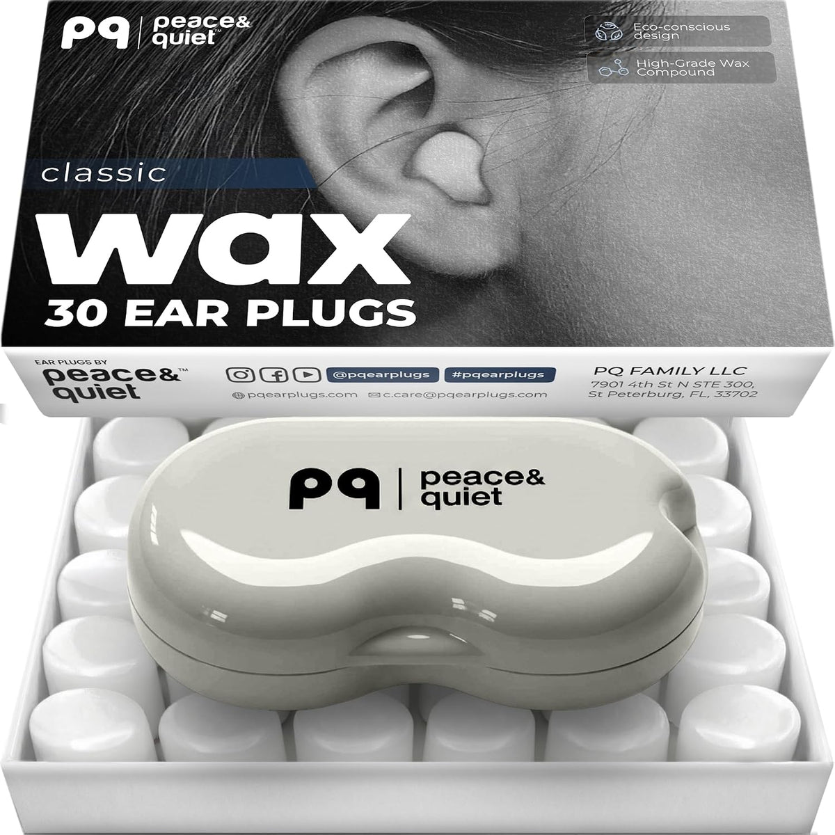 Peace&Quiet PQ Wax Ear Plugs for Sleeping - 30 Silicone Wax Earplugs
