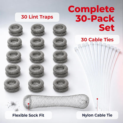 Washing Machine Lint Trap Stainless Steel 12-Pack | 29cmx6.5cm, Hose Filter, Mesh Drain Catcher, Washer Sock Remover, Rust-Free Snare Laundry Filter with Nylon Cable Ties
