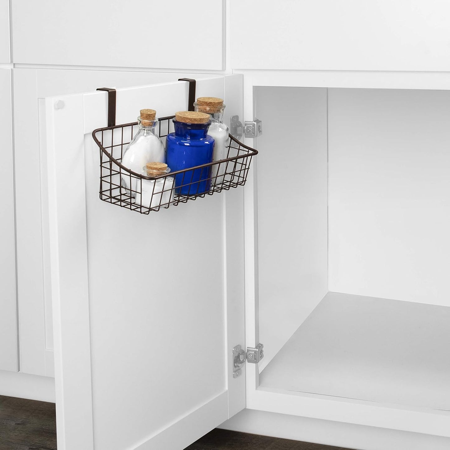 Spectrum Hanging Baskets for Organizing (Large, Satin Nickel) - Grid Over the Cabinet Wire Basket for Kitchen or Bathroom - Door Hanging Storage Organizer for Cleaning Supplies, Washcloths, & Towels
