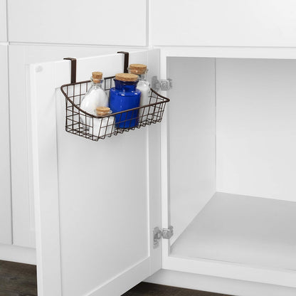 Spectrum Hanging Baskets for Organizing (Large, Satin Nickel) - Grid Over the Cabinet Wire Basket for Kitchen or Bathroom - Door Hanging Storage Organizer for Cleaning Supplies, Washcloths, & Towels