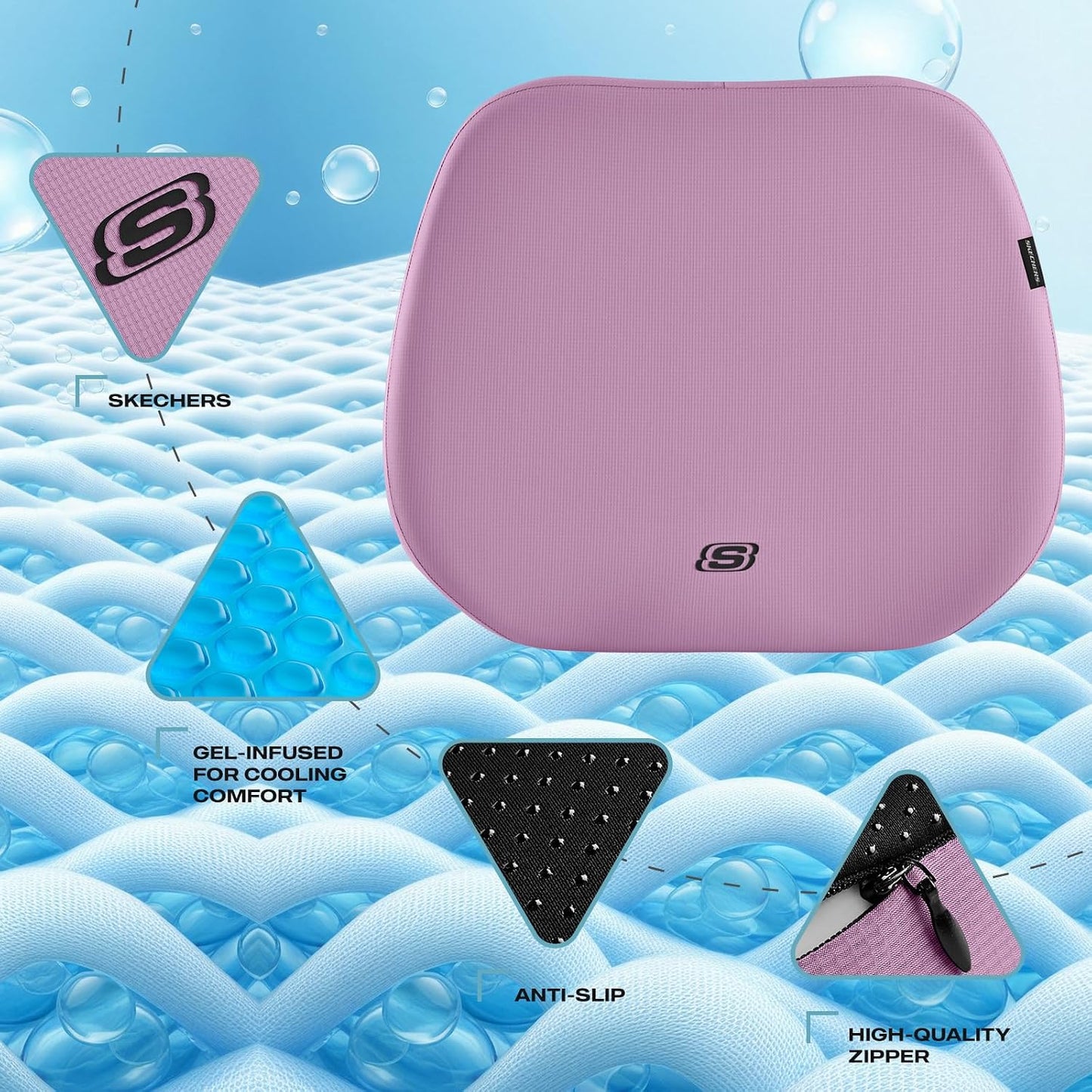Skechers Seat Cushion Premium Gel & Memory Foam-Office Chair Cushion for Tailbone Pain Relief,Butt Pillow for Office Chair,Car seat Cushion,Long Sitting Office Workers,and Car Drivers,Black