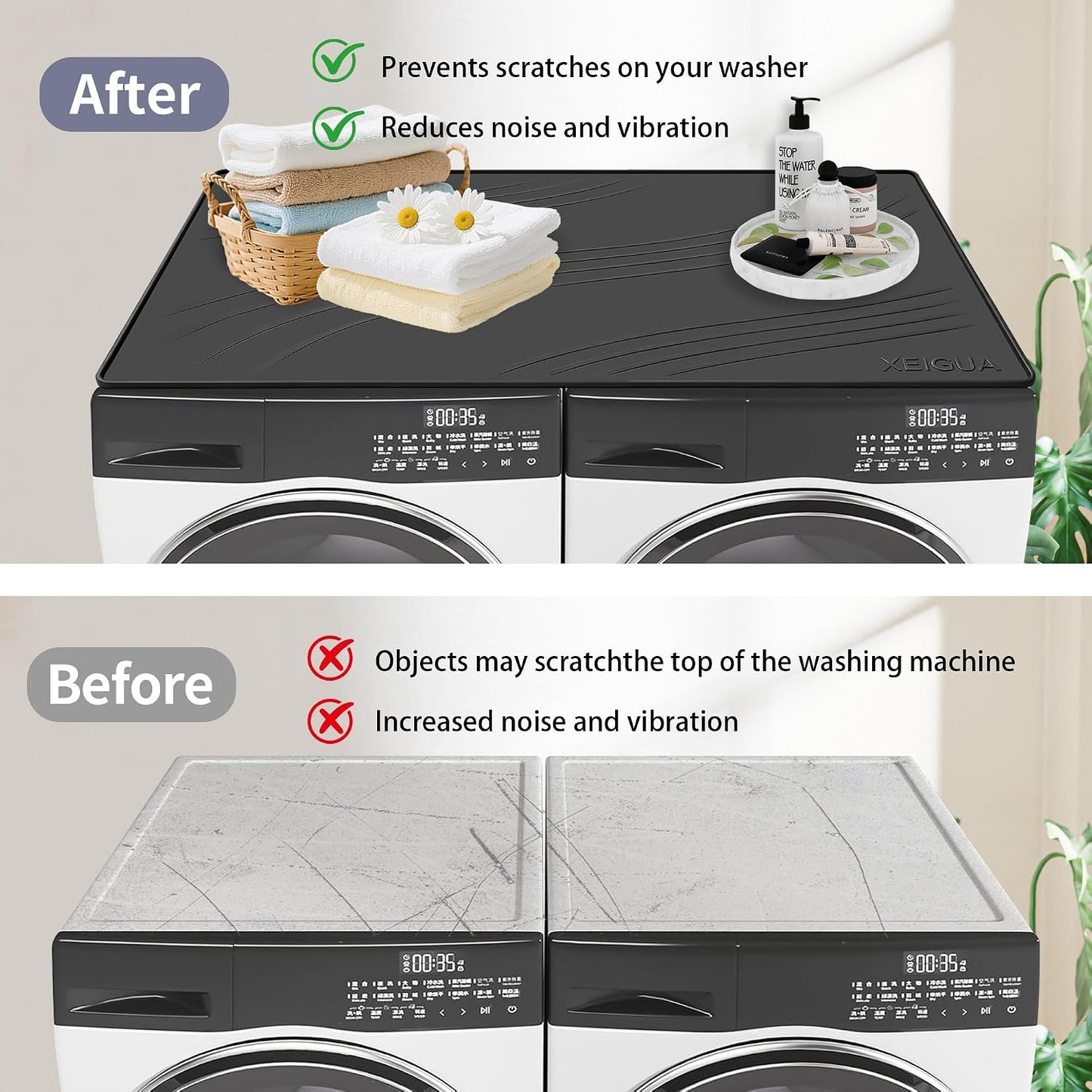 Washing Machine Pan, Drain Pan, Large 33×30/4 LBS Silicone Drain Pan, Waterproof Non-Slip Drip Tray with Raised Edge, Anti-Vibration Floor Leak Protector for Washer, Dryer and Laundry Room