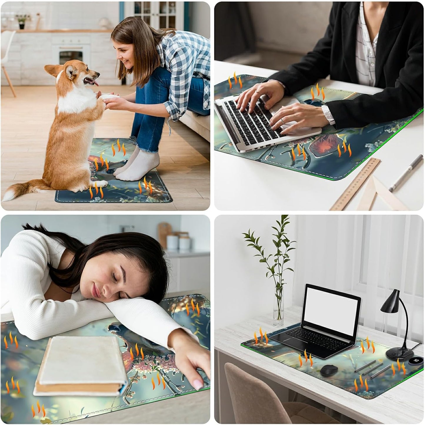 Heated Desk Pad Heated Large Mouse Pad, Electric Quickly Warm Desk Mat with 3 Levels Heating 3 Hours Auto Shut-Off, 31.5" x 13" Warm Gaming Mousepad Hand Foot Warmer, Baby Elephant