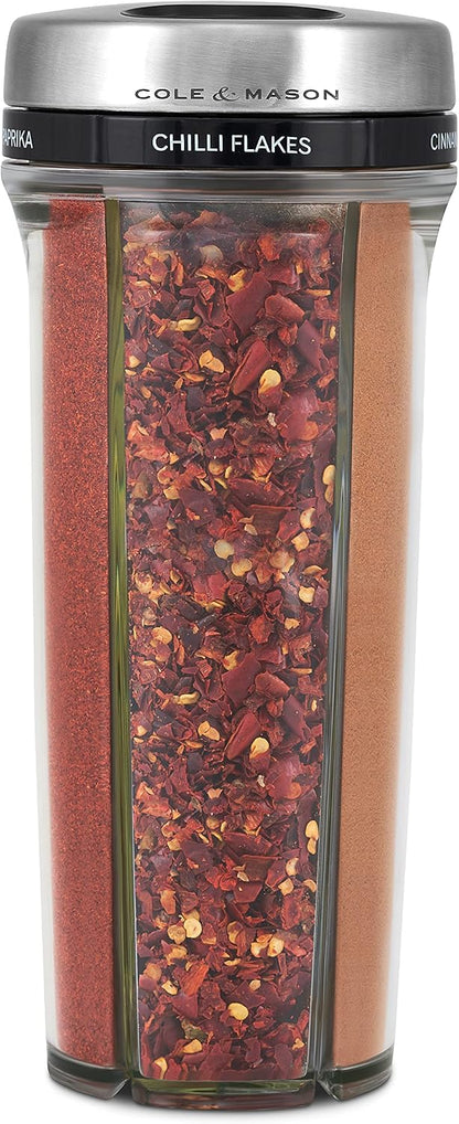 Cole & Mason Saunderton Spice Storage & Shaker - Herb Keeper for Refrigerator, Countertop or Cabinet - Divided Food Storage Container - Spice Shaker with Lid - Clear/Silver