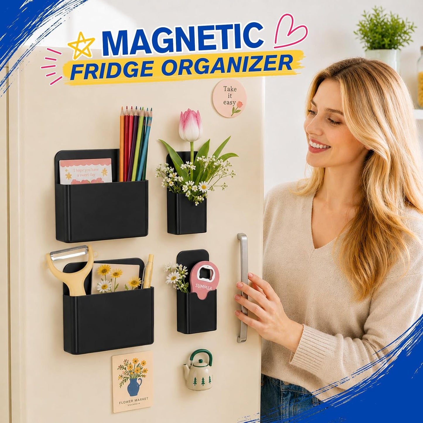 Magnetic Pen Holder, Magnetic Marker Holder, 4 Pack, White | Magnetic Cups for Dry Erase Markers, Pen Organizer for Whiteboard, Refrigerator, Locker, Cruise, Classroom, Office, School