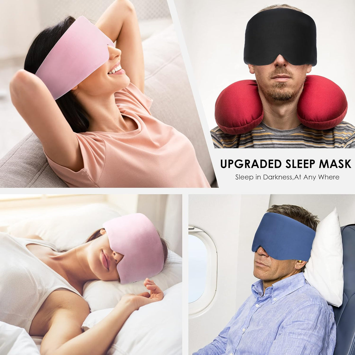 FRESHME Pure Handmade Cotton Sleep Mask - Blackout Eye Mask with Adjustable Velcro Soft and Comfortable Eye Blinder Shade for Men Women Travel Office Nap Airplane Blue