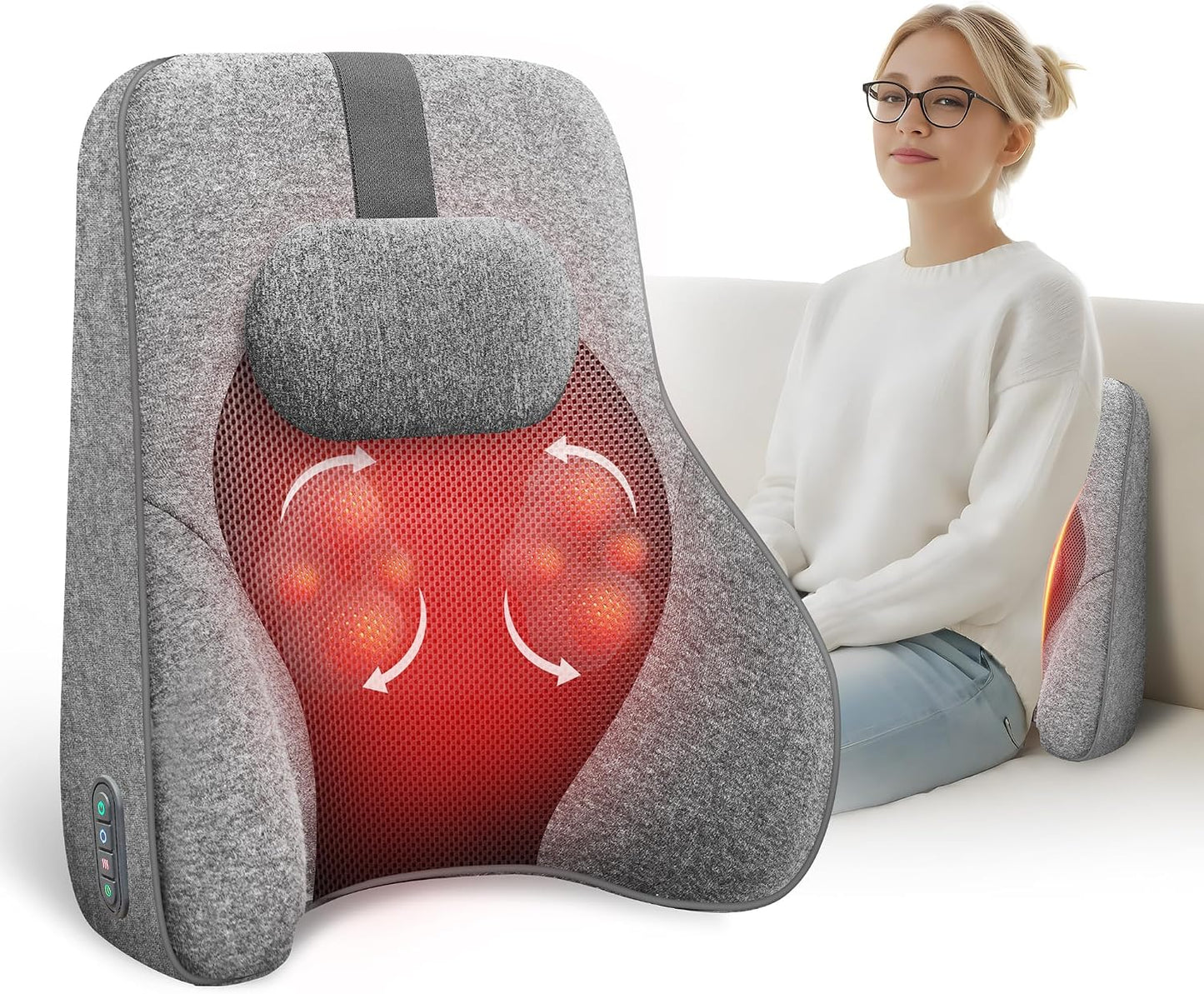 COMFIER Lumbar Support Cushion with Kneading Massage, Heat & Vibration, Ergonomic Back Support Pillow for Office Chair, Seat & Sofa Adjustable Comfort, Gray