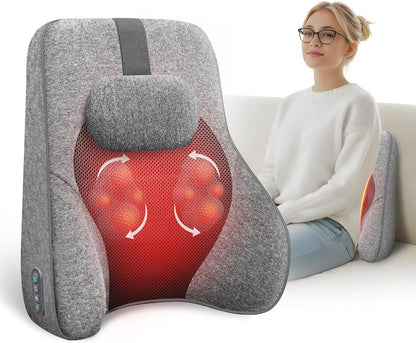 COMFIER Lumbar Support Cushion with Kneading Massage, Heat & Vibration, Ergonomic Back Support Pillow for Office Chair, Seat & Sofa Adjustable Comfort, Gray