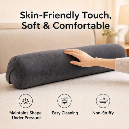 SAMTY Bolster Pillow for Adults, Long Round Body Pillow for Bed, 76x7.87 | Beige, Velvet Lumbar Pillow, Soft Cylindrical Body Pillow, Hidden Zipper And Carry Handle for Sleeping, Reading Relaxing