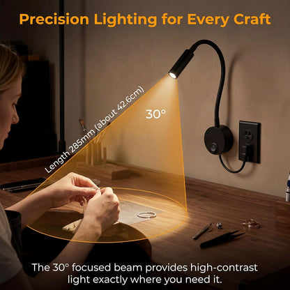 Wall Mounted LED Reading Lamp Focused 25° Spotlight for Bedroom headboard Marine Cabin Boat Yacht Interior Light Hotel Suite Hospital Patient Room Bedside Sconce 4.92ft Cord