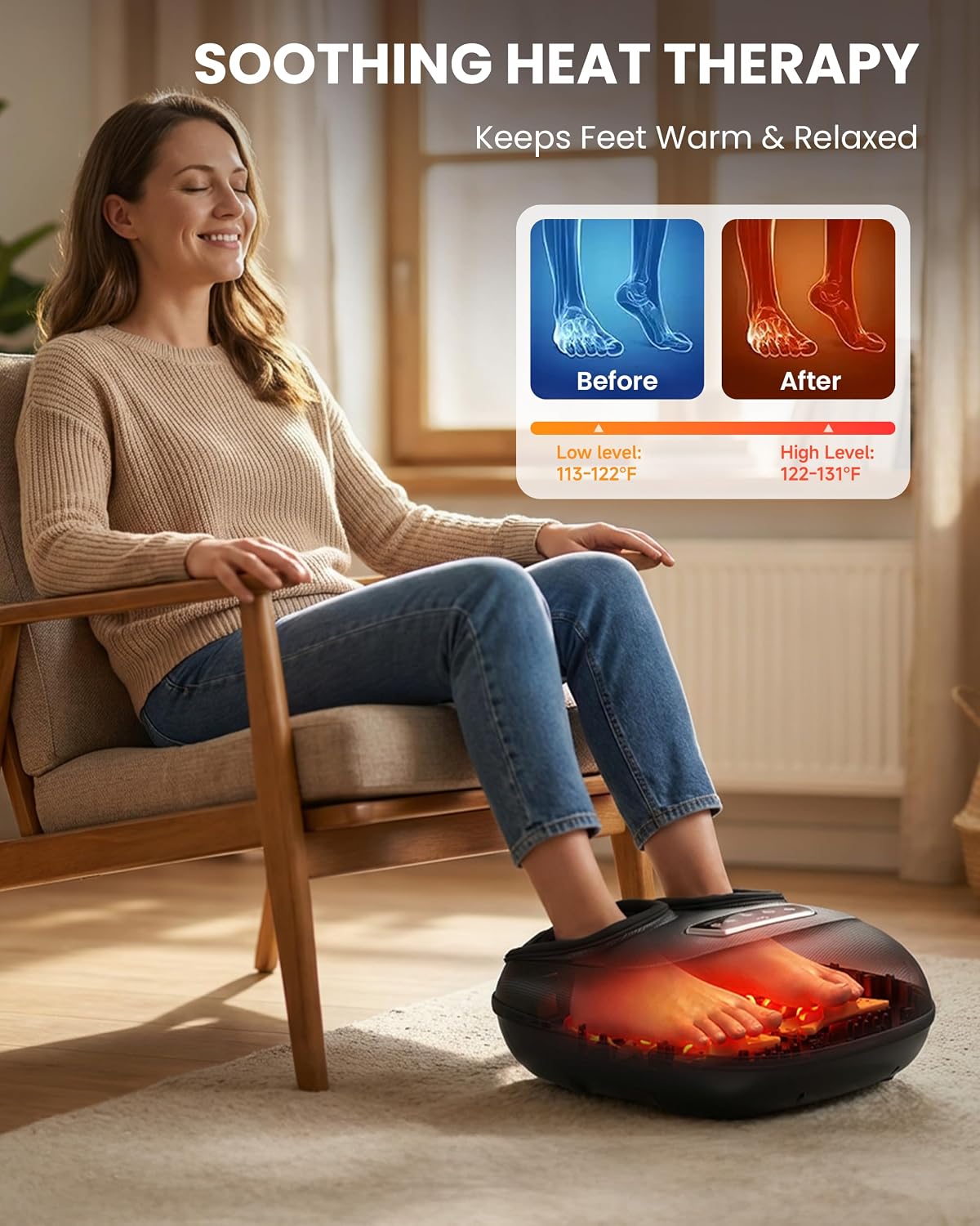 Shiatsu Foot Massager with Heat and Compression, Kneading, Rolling,Electric Feet Massager for Plantar Fasciitis, Neuropathy, Feet Heater, Foot Warmer for Women, Size Up to 14"