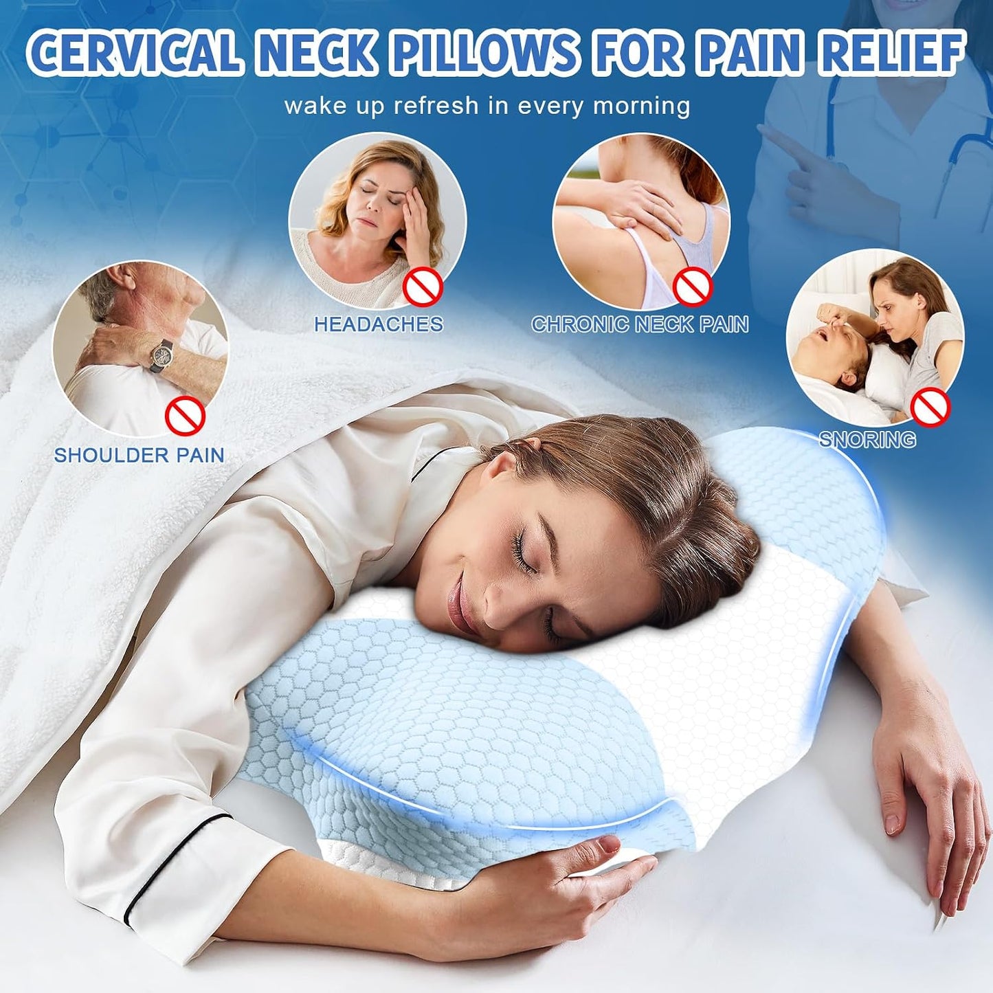 Cervical Neck Pillows with Memory Foam - Neck Pillows for Pain Relief Contour Memory Foam Pillows Ergonomic Neck Support - Adjustable Orthopedic Bed Pillows with Breathable Pillowcase for Sleeping