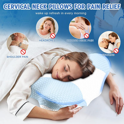Cervical Neck Pillows with Memory Foam - Neck Pillows for Pain Relief Contour Memory Foam Pillows Ergonomic Neck Support - Adjustable Orthopedic Bed Pillows with Breathable Pillowcase for Sleeping