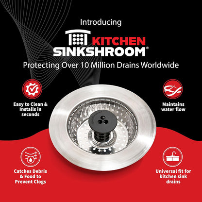 Kitchen SinkShroom Revolutionary Clog-Free Stainless Steel Sink Strainer, Black, 1-(Pack)