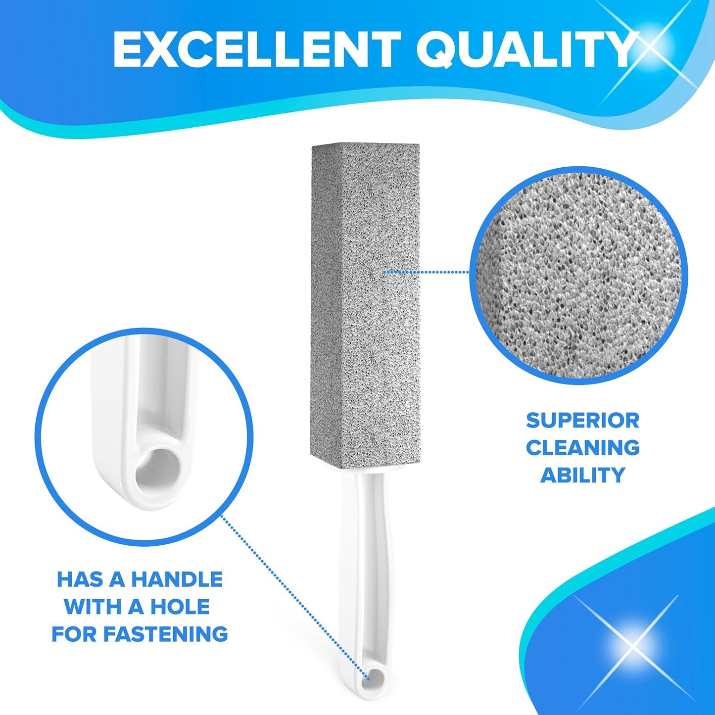 DISIWENE Pumice Cleaning Stone with Handle Toilet Bowl Cleaner Hard Water Ring Remover for Bath/Pool/Kitchen/Household Cleaning (4, 4 Pack with Handle)