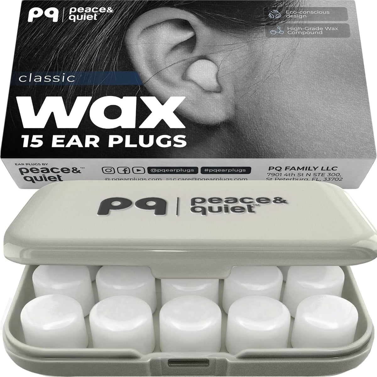 Peace&Quiet PQ Silicone Ear Plugs for Sleeping - 15 Wax Earplugs for Sleep and Swimming Ear Plugs, Soft Ear Covers for Sleeping and Water, Noise Cancelling