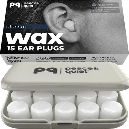 Peace&Quiet PQ Silicone Ear Plugs for Sleeping - 15 Wax Earplugs for Sleep and Swimming Ear Plugs, Soft Ear Covers for Sleeping and Water, Noise Cancelling