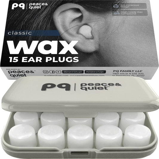 Peace&Quiet PQ Silicone Ear Plugs for Sleeping - 15 Wax Earplugs for Sleep and Swimming Ear Plugs, Soft Ear Covers for Sleeping and Water, Noise Cancelling
