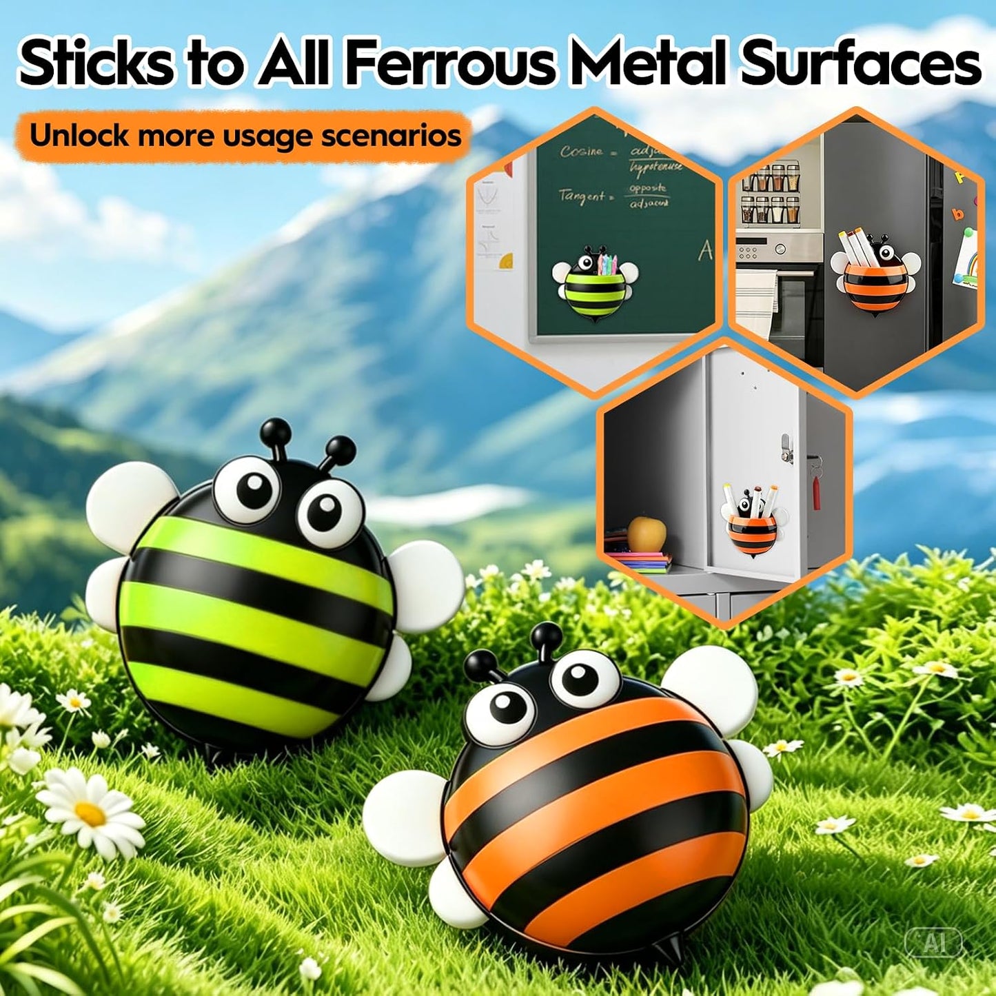 KITANIS Cute Ladybug Magnetic Pen Holder,2 Pack Magnetic Dry Erase Marker Holder,Magnet Storage Marker Pen Pencil Organizer for Refrigerator,Whiteboard,Locker Accessories