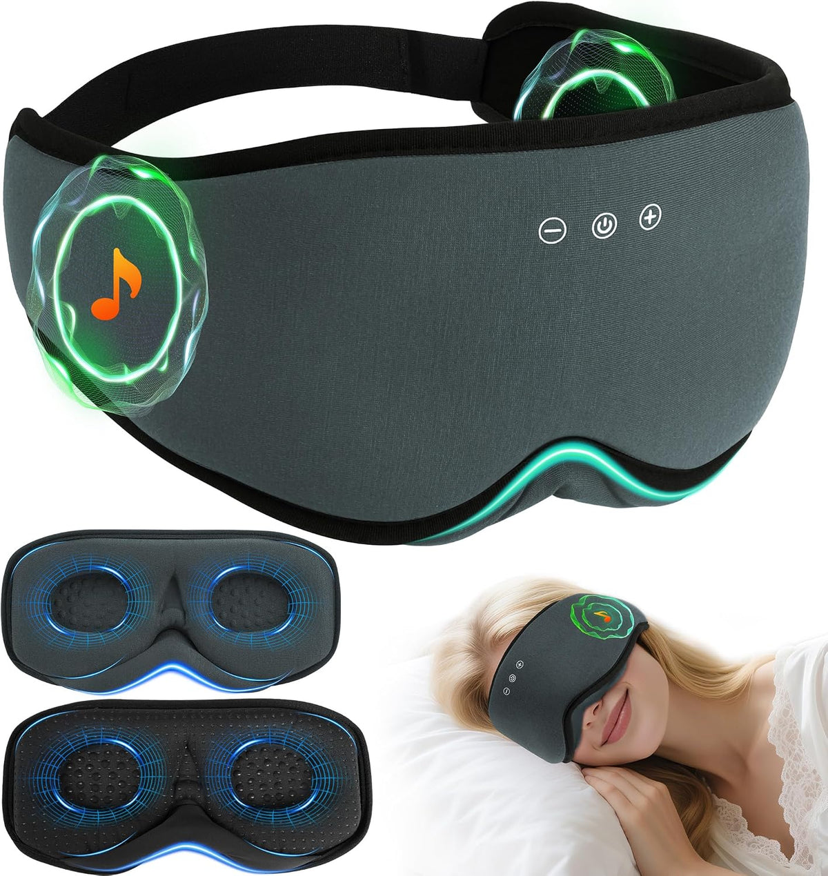 LC-dolida Bamboo Cotton Bluetooth Sleep Mask, 2 in 1 3D Soft Sleep Mask with Sleep Headphones, Sleep Eye Mask with Timming Setting, Blackout Sleeping Mask for Side Sleepers, Women Men, Navy
