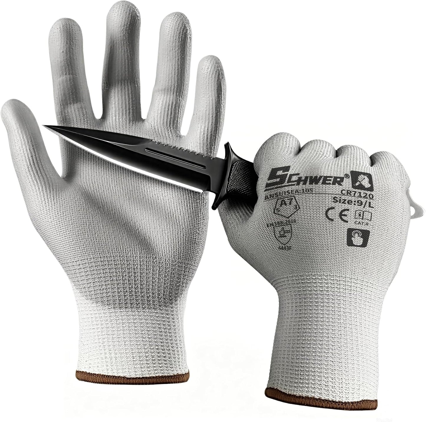 Schwer 3 Pairs A6/A7 (Send Randomly) Cut Resistant Work Gloves, CR7120, L | PU Coated, Non-Slip, Touchscreen, Used for Woodworking, Glass Cutting, Construction, Cargo Handling, Mechanical Maintenance