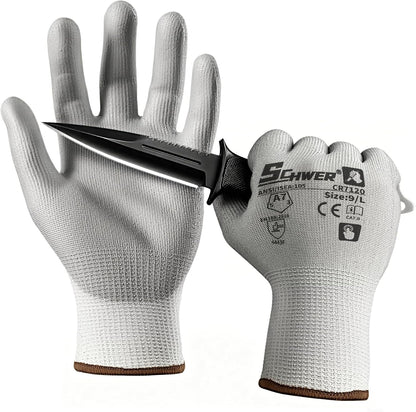 Schwer 3 Pairs A6/A7 (Send Randomly) Cut Resistant Work Gloves, CR7120, L | PU Coated, Non-Slip, Touchscreen, Used for Woodworking, Glass Cutting, Construction, Cargo Handling, Mechanical Maintenance