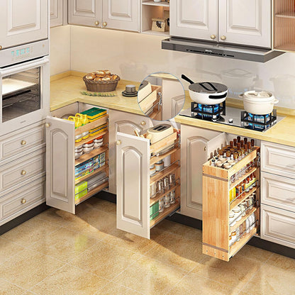DINDON Pull Out Spice Rack Organizer for Cabinet, (5" W x 21.9" D x 25.2" H) Multi-Use Wood Pull Out Cabinet Organizer Slide Out Shelf Cabinet Storage for Kitchen, Pantry Organization