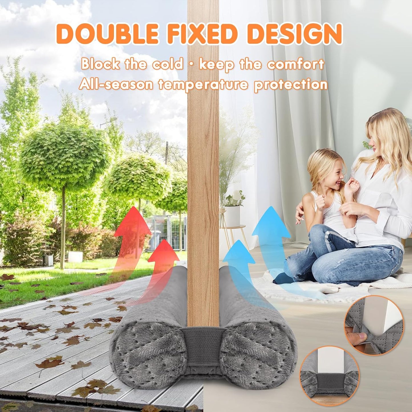 Premium Velvet Under Door Draft Stopper, Door Draft Stoppers for Bottom of Door with Double-Sided Windproof Seal, 30'' to 36'' Adjustable Gap Filler to Blocks Cold Air Light Dust Noise Drafts