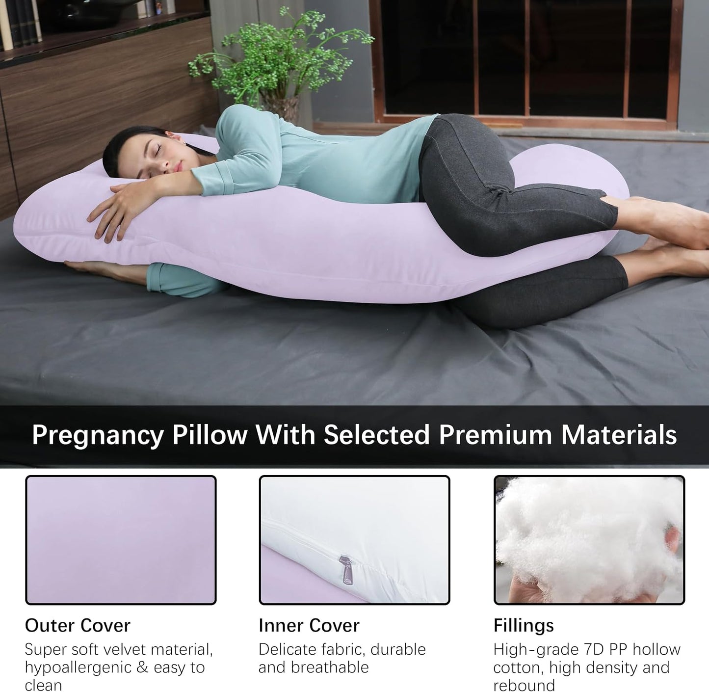 MOON PARK Pregnancy Pillows for Sleeping - 57 Inch U Shaped Full Body Maternity Pillow with Removable Cover - Support for Back, Legs, Belly, Hips - Pregnancy Pillow for Women - Grey