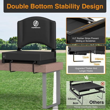 HOPERAN Heated Stadium Seats for Bleachers with Back Support, 3 Levels Heating Bleacher Chairs with Back and Cushion, Folding Bleacher Seat, Lightweight Portable Stadium Chair with Shoulder Strap