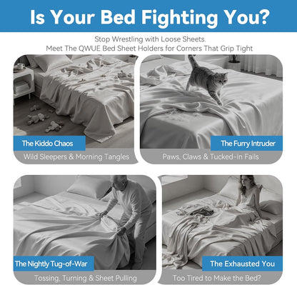 Bed Sheet Holders - Sheet Holder for Corners & Sides, 4Pcs Bed Sheet Holders for Heavy Duty Sheet Clips Fitted Universal Bed, Strong Elastic Sheet Straps & Grippers Lock Keep Sheets Tight