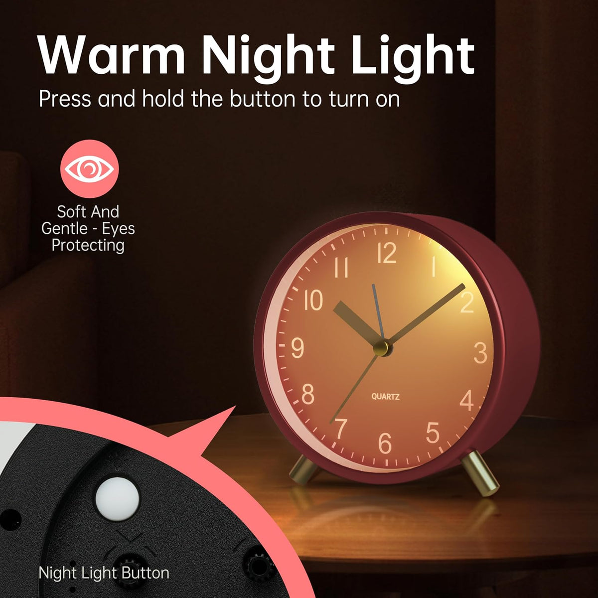 JALL Analog Alarm Clock, 4 inch Super Silent Non Ticking Small Clock with Night Light, Battery Operated, Simple Design, Old Fashioned Style Ideal Decor, for Bedroom, Bedside, Desk, Adult, Gift, Green
