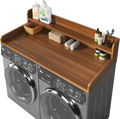 2-Tier Washer and Dryer Countertop with 2.75" H Guard,54" W x 27.5" D Laundry Countertop Cover with Non-Slip Pad,Large Space Laundry Topper for Folding Clothes Over Washer and Dryer-White
