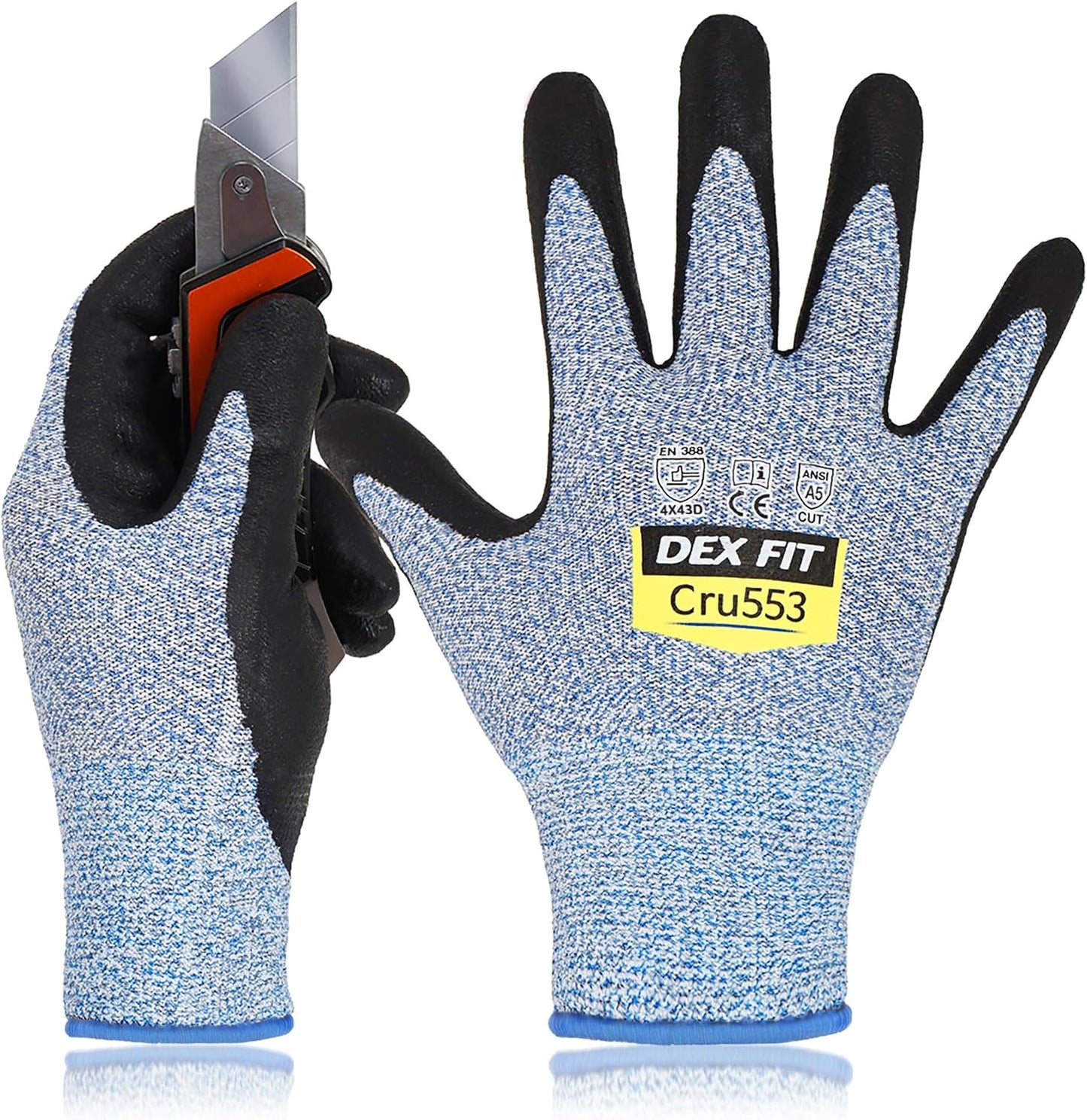 DEX FIT Level 5 Cut Resistant Gloves Cru553, 3D-Comfort Fit, Firm Grip, Thin & Lightweight, Touch-Screen Compatible, Durable, Breathable & Cool, Machine Washable; Grey L (9) 1 Pair