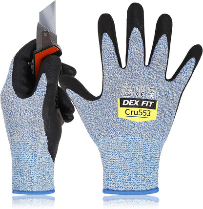 DEX FIT Level 5 Cut Resistant Gloves Cru553, 3D-Comfort Fit, Firm Grip, Thin & Lightweight, Touch-Screen Compatible, Durable, Breathable & Cool, Machine Washable; Grey L (9) 1 Pair