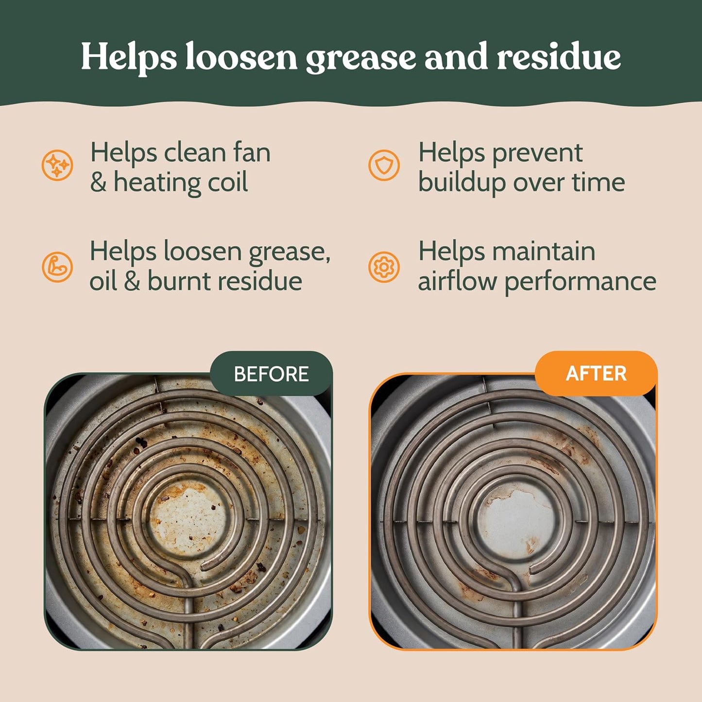 Roobi Air Fryer Cleaner, 6 Powder Sachets + Brush | Deep Cleans Drawer, Basket & Grill Without Scrubbing, Coating-Safe, Food-Contact Safe, Organic