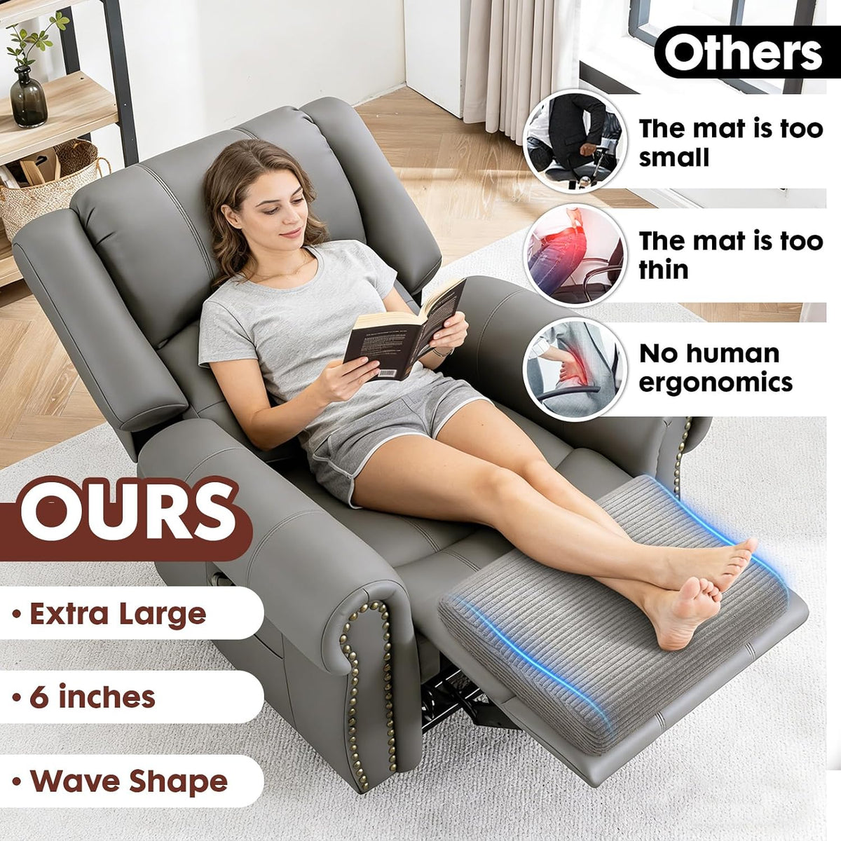 B Shape Corduroy Recliner Foot Pillow, Foam Extra Large Foot Rest Cushion with Adjustable Straps, Suitable for Bed Chair Sofa Headrest Back Lumbar Leg Support Pillow (Light Brown)