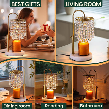 Candle Warmer Lamp with Timer Dimmer，2H/4H/8H Timer , Lamp Candle Warmer with Marble Base for Adjustable Height, Crystal Wax Melt Warmer for Jar Candles, House Warming Decor Gifts Mothers Day Gifts
