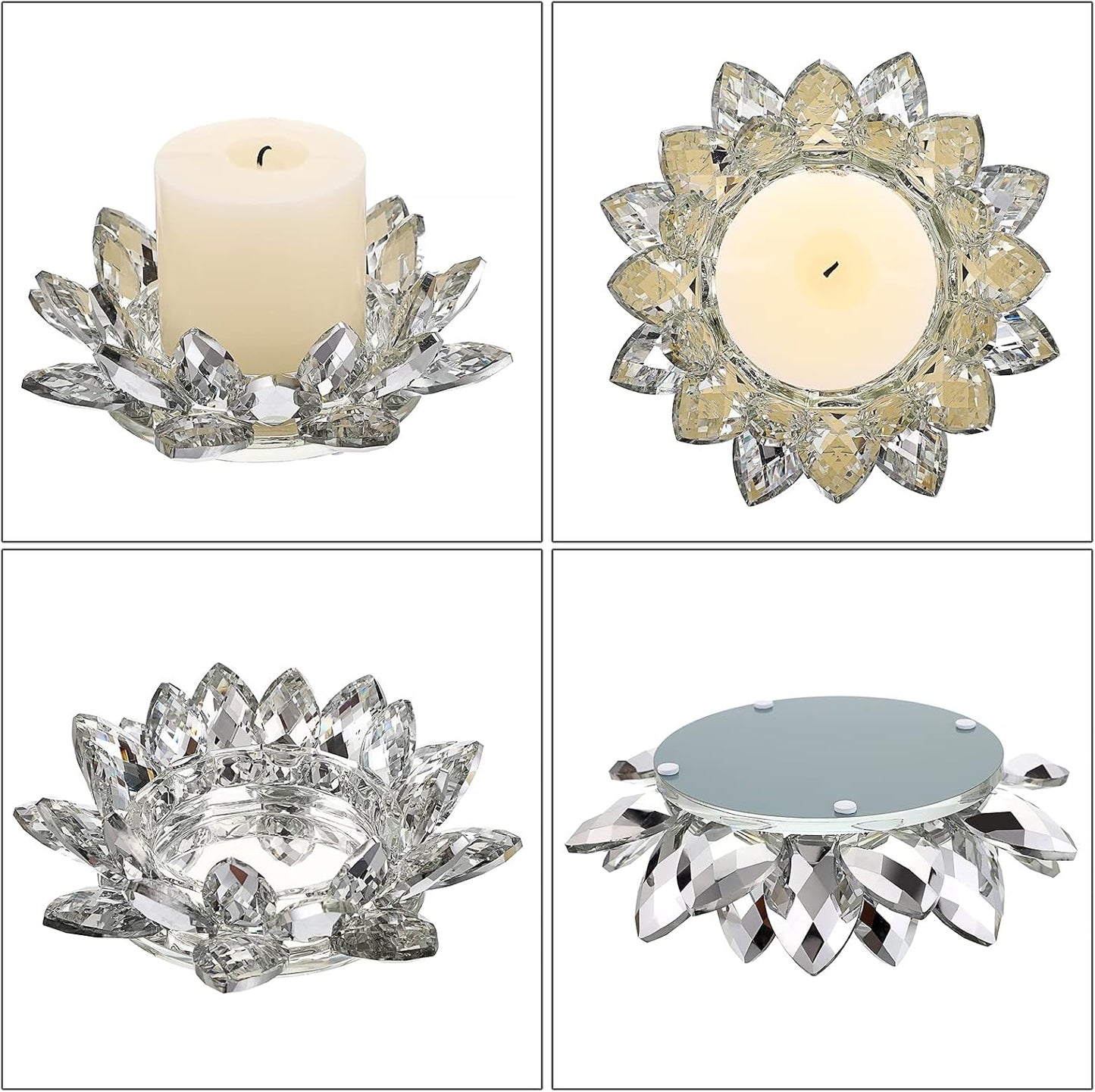 OwnMy Crystal Lotus Flower Candle Holder for Pillar Candles up to 3 Inch | Clear Lotus Flower Pillar Candle Holder Tea Light Holder, Glass Lotus Petal Votive Candle Stand for Wedding Party Home Decors