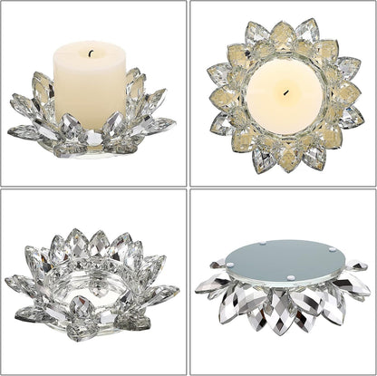 OwnMy Crystal Lotus Flower Candle Holder for Pillar Candles up to 3 Inch | Clear Lotus Flower Pillar Candle Holder Tea Light Holder, Glass Lotus Petal Votive Candle Stand for Wedding Party Home Decors