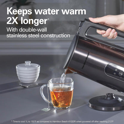 Hamilton Beach Digital 1.7L Electric Tea Kettle, Water Boiler & Heater | Fast Boiling 1500 Watts |Temp Control + 5 Presets | BPA Free | Cordless Serving | Auto-Shutoff & Boil-Dry Protection | Black