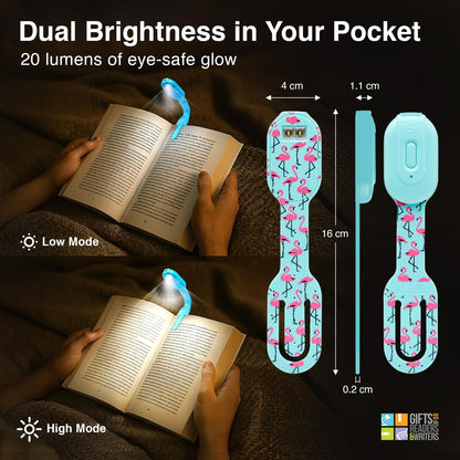 Gifts for Readers & Writers Rechargeable Book Light for Kids, Clip On Reading Light for Bed, 2in1 Flexilight Pals & Bookmark, 12 Hours of Light Once Charged, Includes USB Cable & 2 LED Lights, Dog