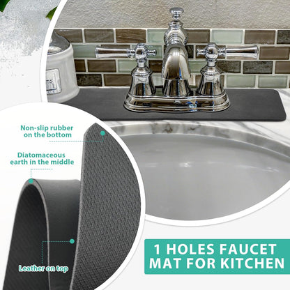 Tioncy 2 Pcs Faucet Mat Sink Splash Guard Oval-hole Oval Splash Pad for Kitchen Sink Oval Base Diatomite Faucet Mat for Bathroom Absorbent Mat Splatter Screens(Dark Gray)