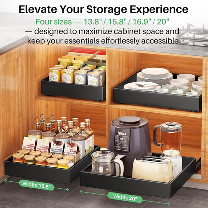 Pull out Cabinet Organizer, 21"Deep, Heavy Duty Full-Extension Slide out Drawers for Kitchen Cabinets with Nano Adhesive, Roll Out Shelf Sliding Cabinet for Pots, Bathroom, Pantry, Under Sink, White