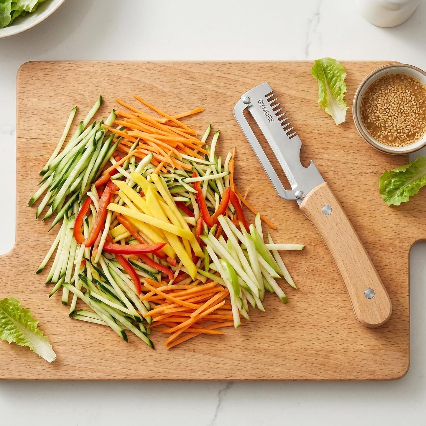 2026 New Multifunctional Vegetable Peeler with Wooden Handle and Bottle Opener, Stainless Steel Peeler for Kitchen, Multi Functional Vegetable Peeler for Fruit Potato Carrot Pumpkin Zucchini (1-Pack)