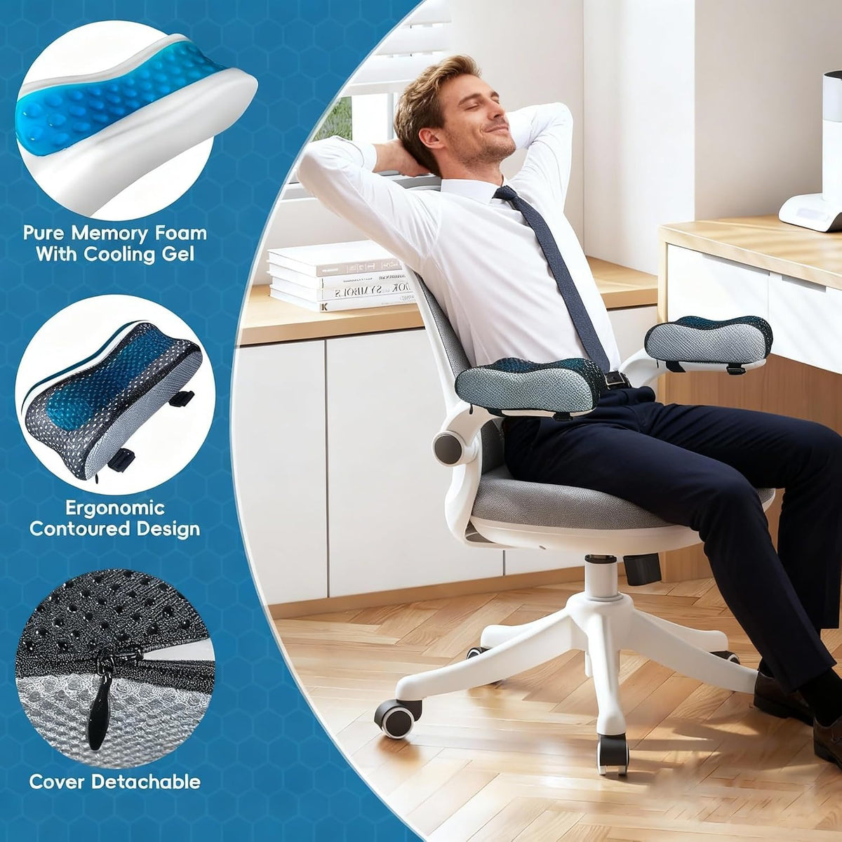 Cooling Gel Armrest Pads,Thick Memory Foam Elbow Pillow for Desk & Gaming Chairs Ergonomic Forearm Support for Pressure Relief,Universal Adjustable Cushion for Work from Home (Set of 2) (Black)